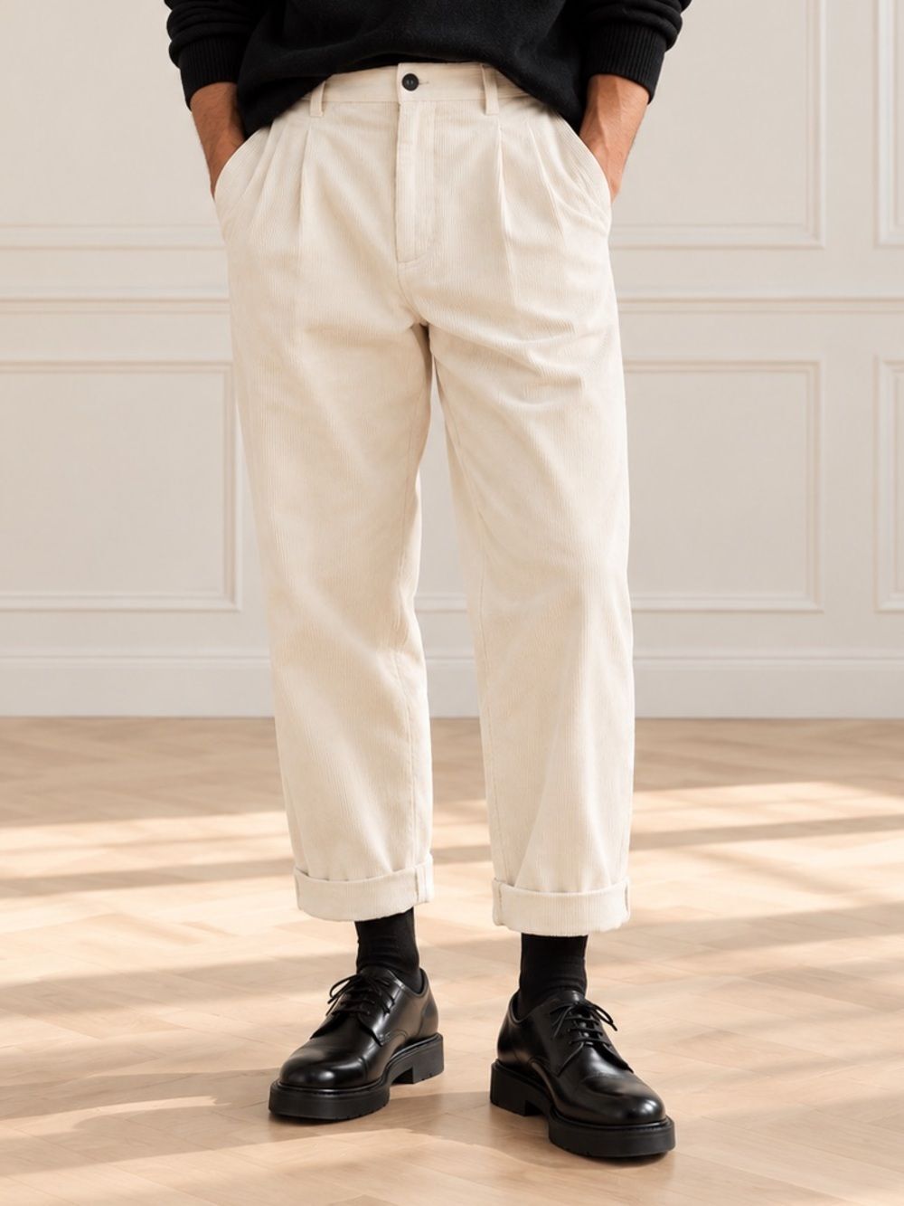 AMI Alexandre Mattiussi Carrot Corduroy Velvet Trousers Men’s XS Ivory NWT $485